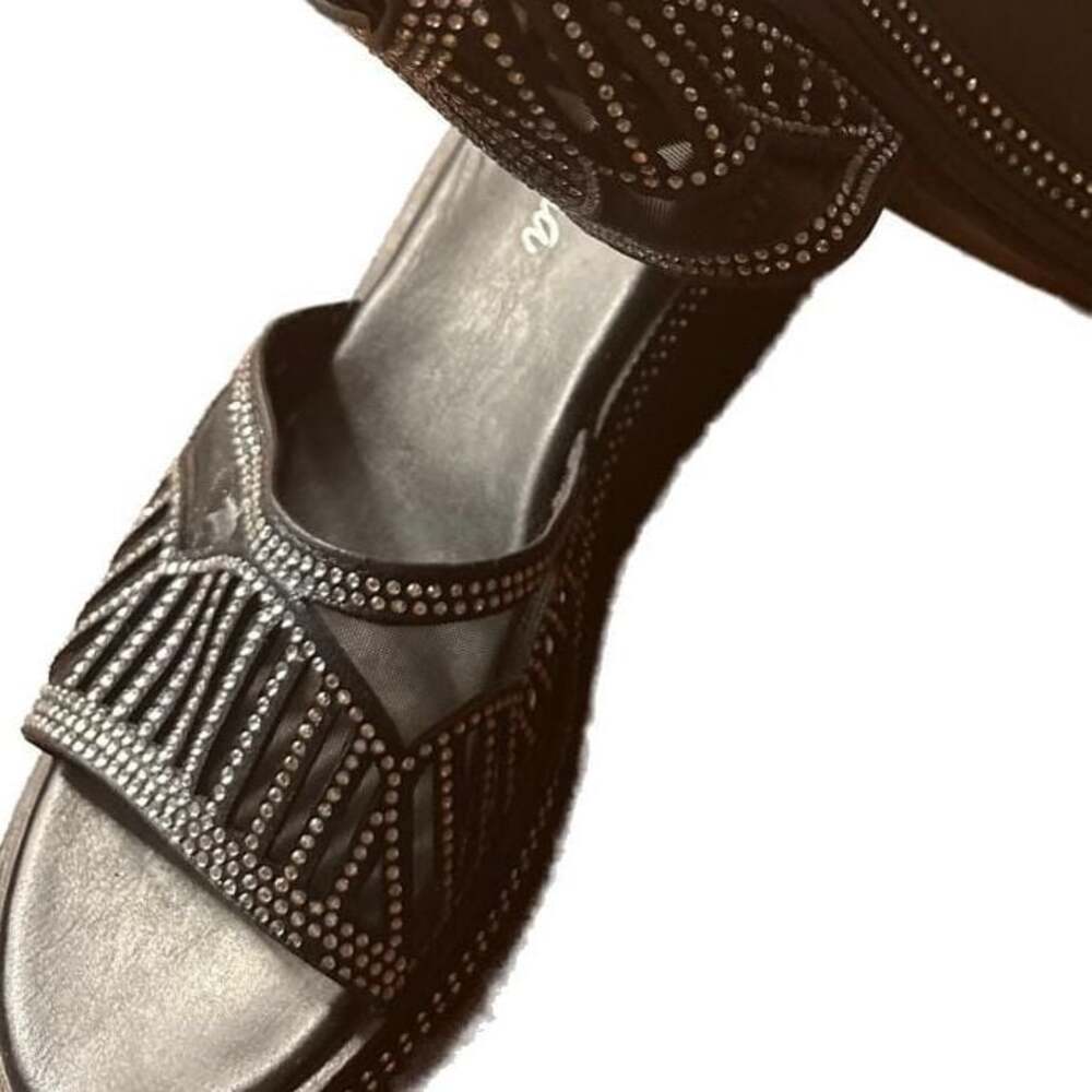 Platform sandal/slides with silver rhinestone embellished ...